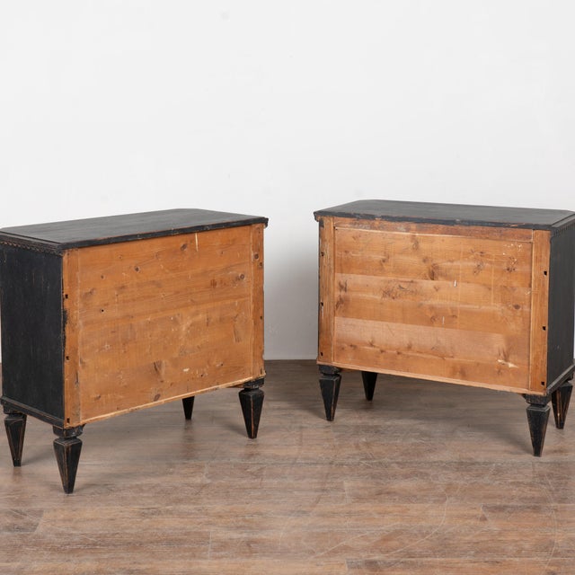 ​​​​​​​Pair, 19th Century Swedish Gustavian Black Painted Chests of Three Drawers For Sale - Image 12 of 12