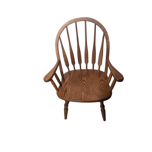 Vintage Oak Windsor-Style Paddle-Back Armchairs, a Pair For Sale - Image 4 of 4