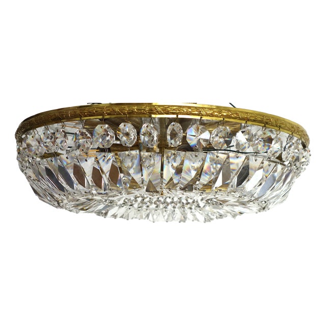 Brass and Lead Crystal 6-Light Chandelier from Palwa, 1960s For Sale