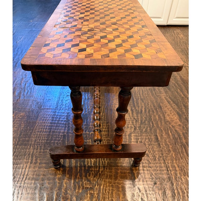 Wood 19th Century Victorian Tumbling Block Parquetry Low Occasional Table For Sale - Image 7 of 16