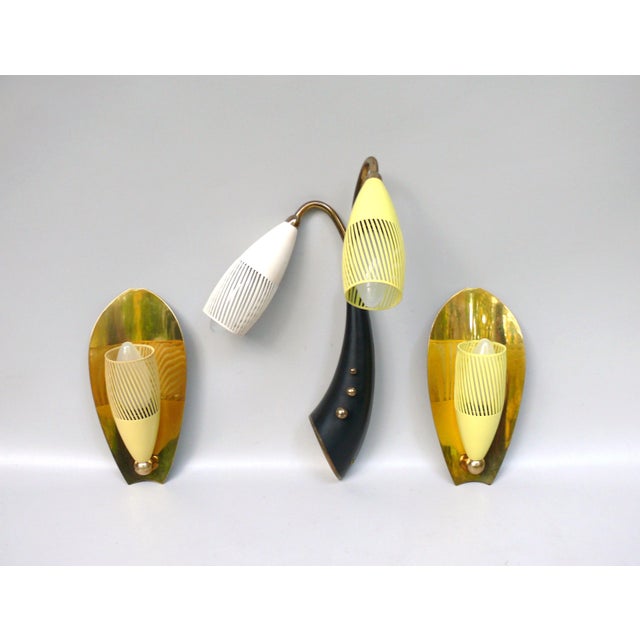 Brass, Yellow, Beige and Black Wall Lamp Set from Gebrüder Cosack, 1950s, Set of 8 For Sale - Image 6 of 18