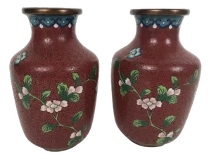 Antique Chinese Cloisonne Vases Art Nouveau Vamp Romantic
