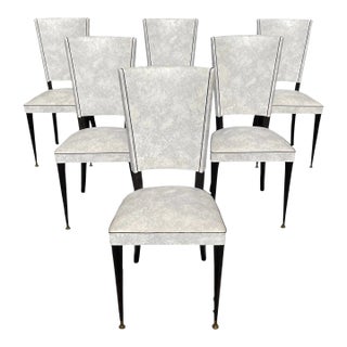 1940s Vintage French Art Deco Solid Mahogany Dining Chairs - Set of 6 For Sale