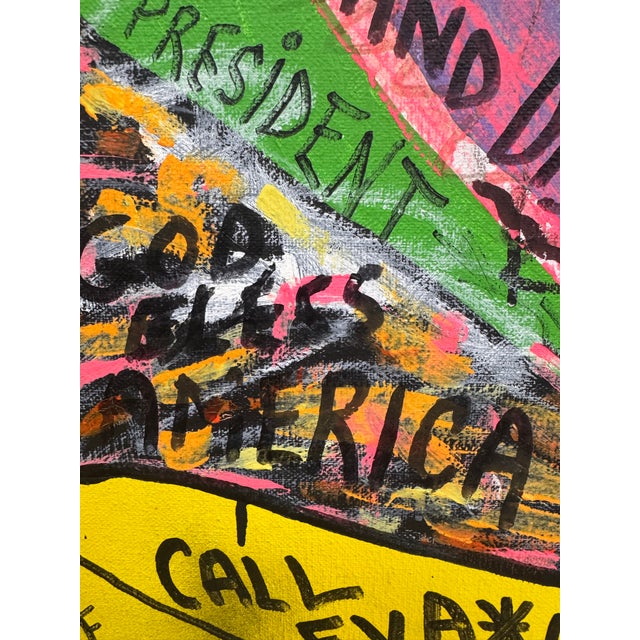Mid-Century Modern God Bless America Neo-Expressionist Painting in the Spirit of the Basquiat Signed S. Solomon, 1982 For Sale - Image 3 of 12
