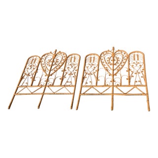 Vintage Wicker Twin Headboards With Heart Design- A Pair For Sale