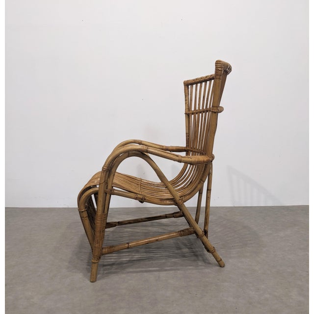 Vintage bamboo armchair. Bamboo recliner. 1970s. Perfect condition.