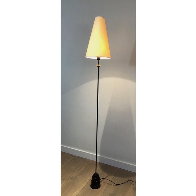 1970s Wrought Iron Floor Lamp With Cast Iron Base; French Work, Circa 1970 For Sale - Image 5 of 12