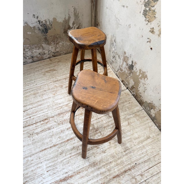 Vintage Oak Stools by Henri Bataille, 1960s, Set of 2 For Sale - Image 17 of 18