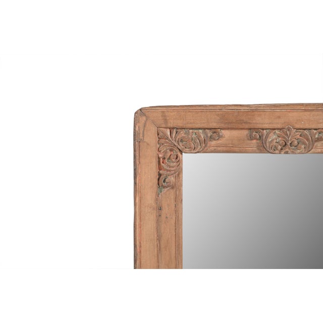 Vintage Indian Carved Teakwood Mirror, n a charming small mirror in a beautiful natural light teak color, and the frame...