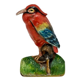 Outstanding & Rare Antique Beautifully Hand Painted Albany Foundry Cast Iron Heron Doorstop Circa 1920s For Sale