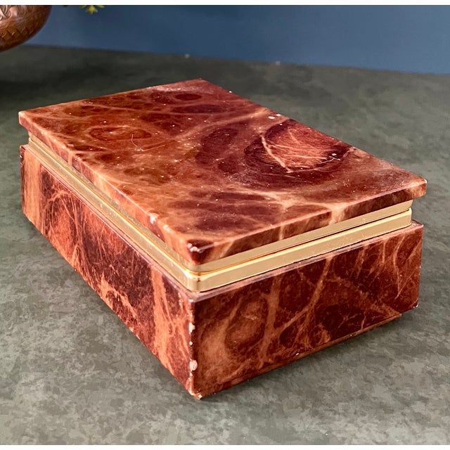 Vintage Red Alabaster & Brass Mounted Jewelry Box For Sale - Image 9 of 14