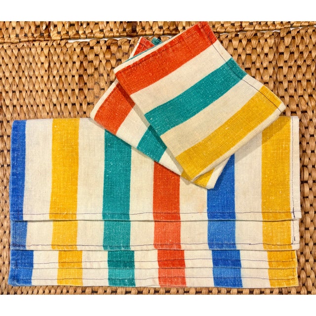 Yellow Mid 20th Century Mid-Century Modern French Striped Tea Towel Napkins - Set of 6 For Sale - Image 8 of 10