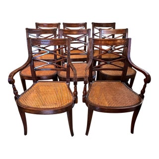 Set of 8 Theodore Alexander Double X Back Caned Dining Chairs For Sale