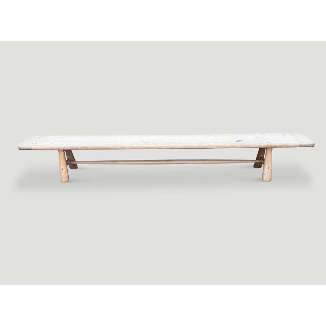 Andrianna Shamaris Impressive Milky Toned Teak Wood Long Bench For Sale - Image 17 of 18