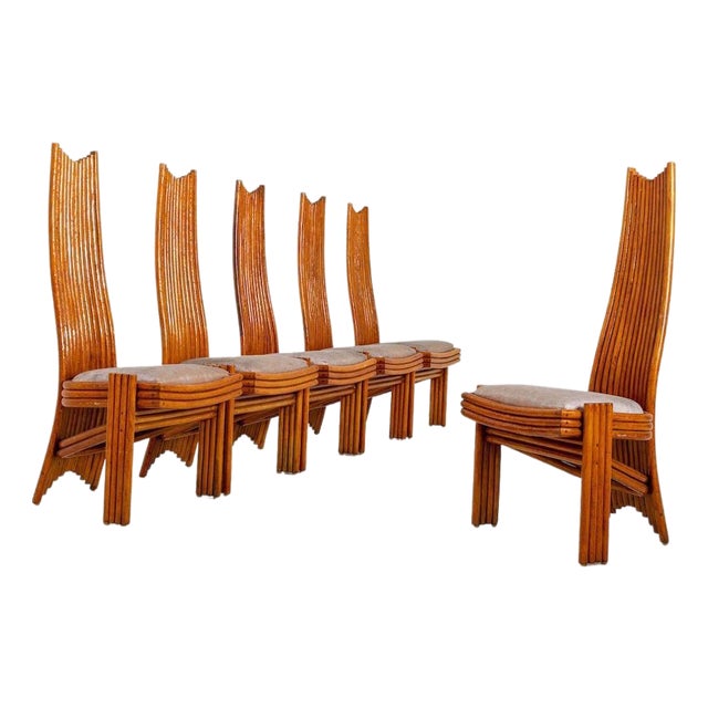 1970s Set of Six Modernist Tall Back Dining Chairs For Sale
