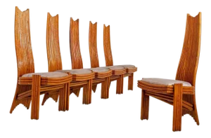 1970s Set of Six Modernist Tall Back Dining Chairs