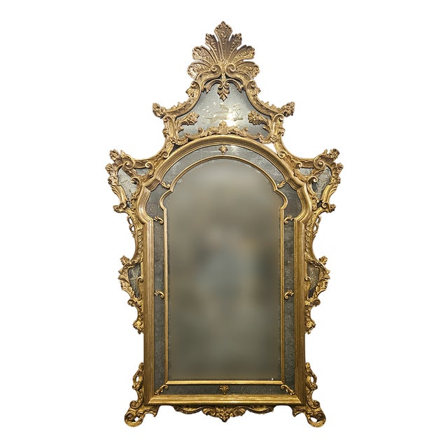 Large Gilded Wooden Mirror, 1960s For Sale