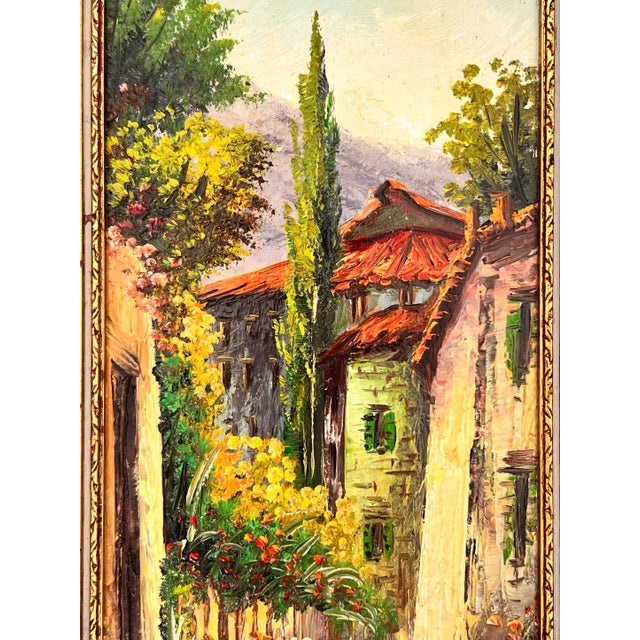 Rustic European Vintage Mid Century Mediterranean Village Landscape Oil Painting by Joseph Collazzi, Italian American Artist (1914-1989) For Sale - Image 3 of 12