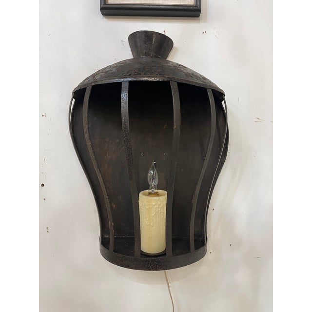 French Antique Hand Forged Wrought Iron Sconces - a Pair For Sale - Image 3 of 9