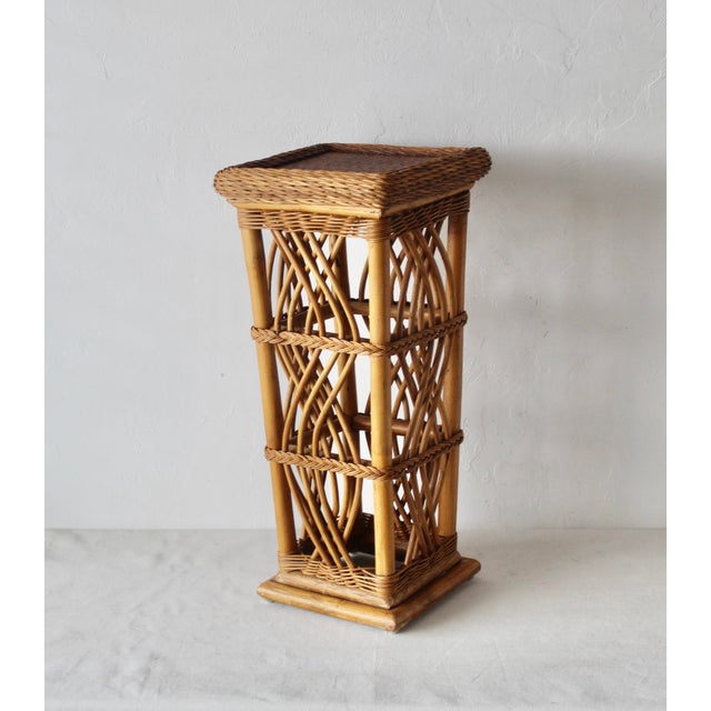 1980s Coastal Woven Rattan Pedestal Plant Stand For Sale - Image 4 of 13