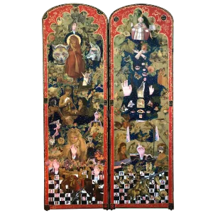 Powerful Mixed-Media Collage Diptych on Victorian Panels