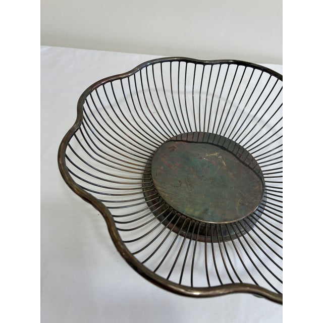 Mid 20th Century Vintage Scalloped Silverplate Wire Basket For Sale - Image 5 of 9