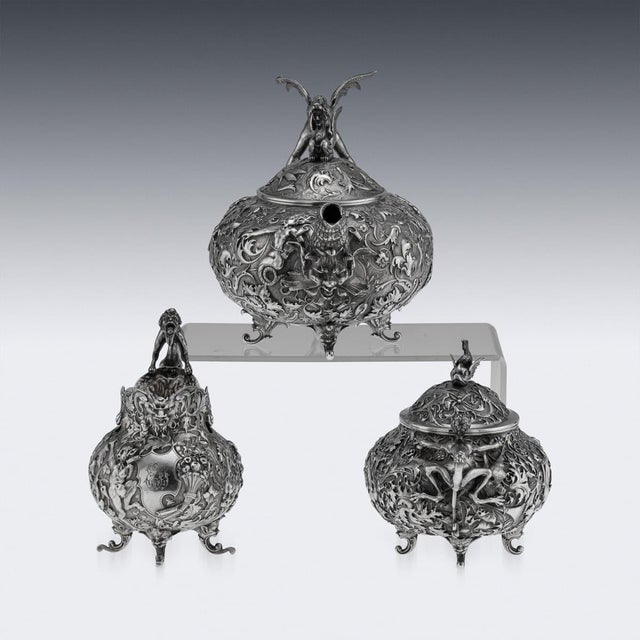 Late 19th Century Antique Italian Silver Three Piece Tea Set by G.Accarisi, 1890, Set of 3 For Sale - Image 5 of 18