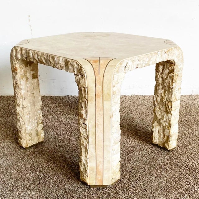 Beige Postmodern Beige and Pink Tessellated Stone Side Table For Sale - Image 8 of 8