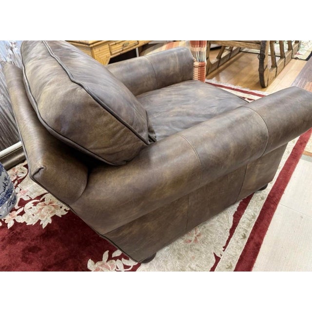 Restoration Hardware Restoration Hardware Lancaster Brown Leather Large Reading Chair For Sale - Image 4 of 10