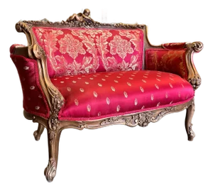 French Sofa Red Granate Upholstery and Carvings Baroque Style