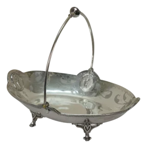 Antique Parker & Casper Neoclassical Silverplate Footed Bread Basket Compote 11"