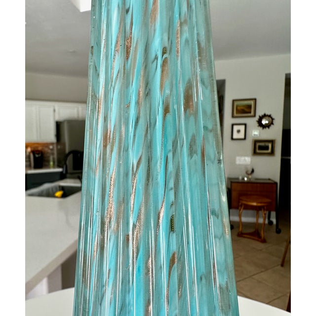 Barbini Murano Blue Copper Ribbed Glass Table Lamp For Sale - Image 15 of 18