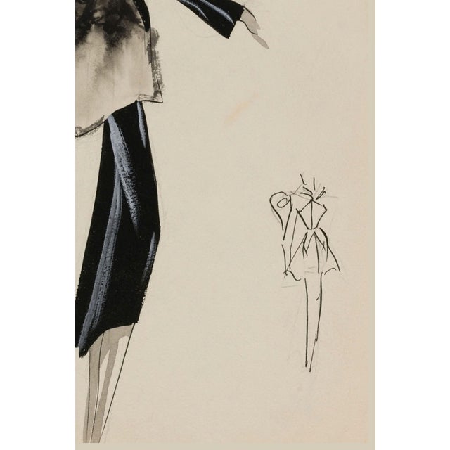 Paper Vintage French Fashion Art Print – Black Coat and Gray Fur Illustration, 30" X 40" For Sale - Image 7 of 8