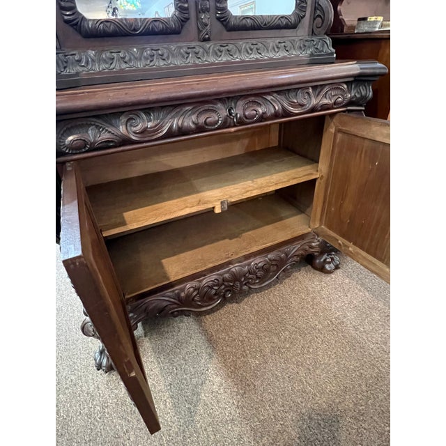French Hand Carved Dressing Cabinet With Mirrors Armoir Vines Fruit Lions Head Late 19th C For Sale - Image 6 of 12