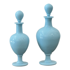 19th Century French Blue Opaline Apothecary Bottles- Set of 2