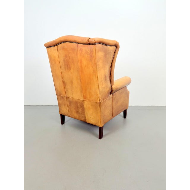 Vintage Sheepskin Leather Wing-Back Chair, 1970s For Sale - Image 6 of 13