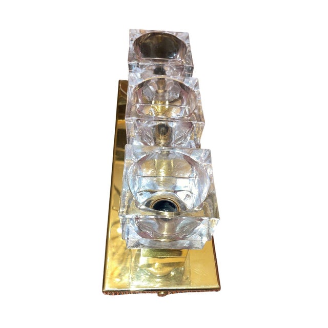 Italian 1960s Italian Sciolari Murano Glass Cubes & Brass Sconces - Set of Six For Sale - Image 3 of 7