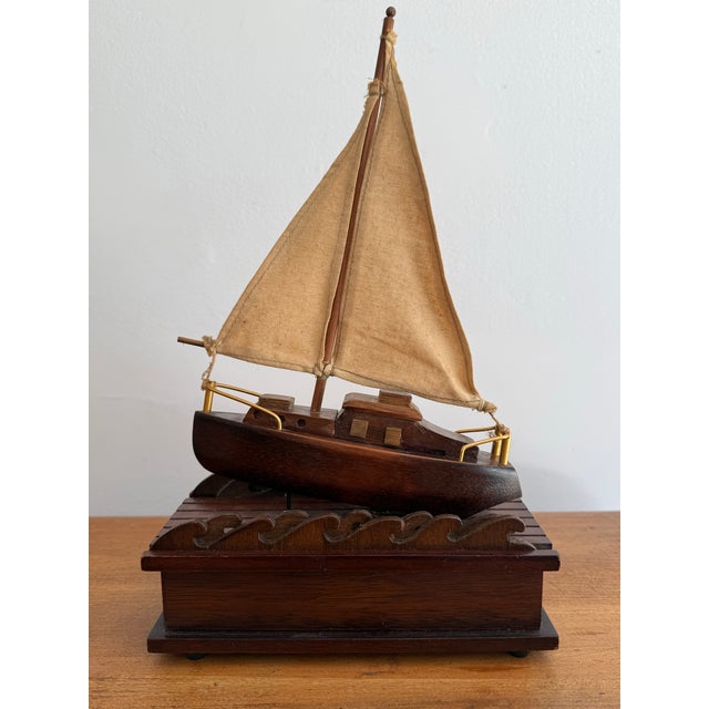 Mid 20th Century Mid 20th Century Nautical Music Box With Animated Sailboat For Sale - Image 5 of 11