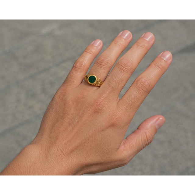 Black Men’s Black Onyx Ring With Arabic Calligraphy Design, Size 7.5 For Sale - Image 8 of 10
