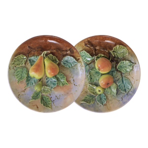 Late 19th Century Majolica Plates French Trompe L'Oeil Pears Apples Fives Lille De Bruyn - a Pair