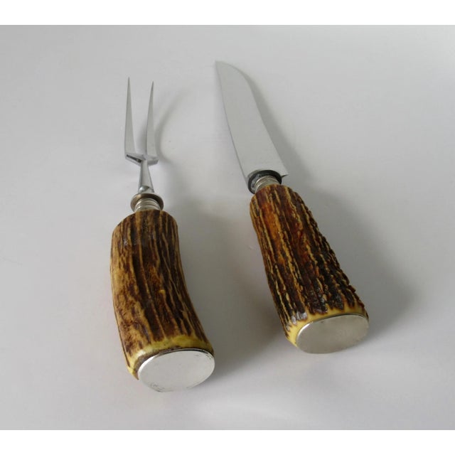 Vintage Solingen Germany Stag Handled Cutlery Serving Knife & Fork - 2 Pcs. For Sale - Image 4 of 13