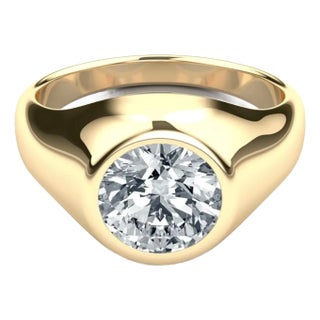 Igi Cert 3.85 Carat Lab Grown Diamond Bezel Set 14k Yellow Gold Statement Ring For Sale