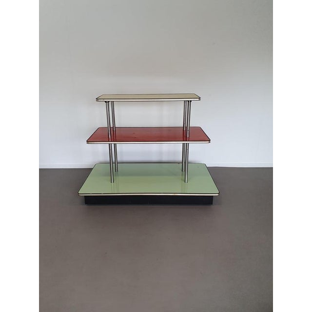 French Store Shelf with Enamelled Display Trays from Aubecq, 1960s For Sale - Image 5 of 12