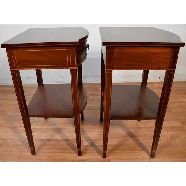 1940s Pair Biggs Virginia English Sheraton Mahogany Side Tables / End Tables For Sale - Image 11 of 18