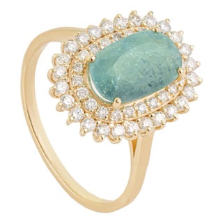 2.14Carats Natural Paraiba Tourmaline Cushion Cut Diamond Halo 14k Gold Ring Size 9 For Sale