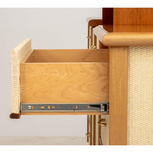 Wood Gabriella Crespi Style Vintage Wicker and Walnut Tv Cabinet For Sale - Image 7 of 12