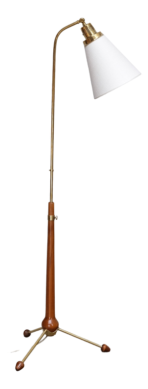 Brass and Elm Model 547 Floor Lamp by Hans Bergström for Ateljé Lyktan, Sweden, 1940s
