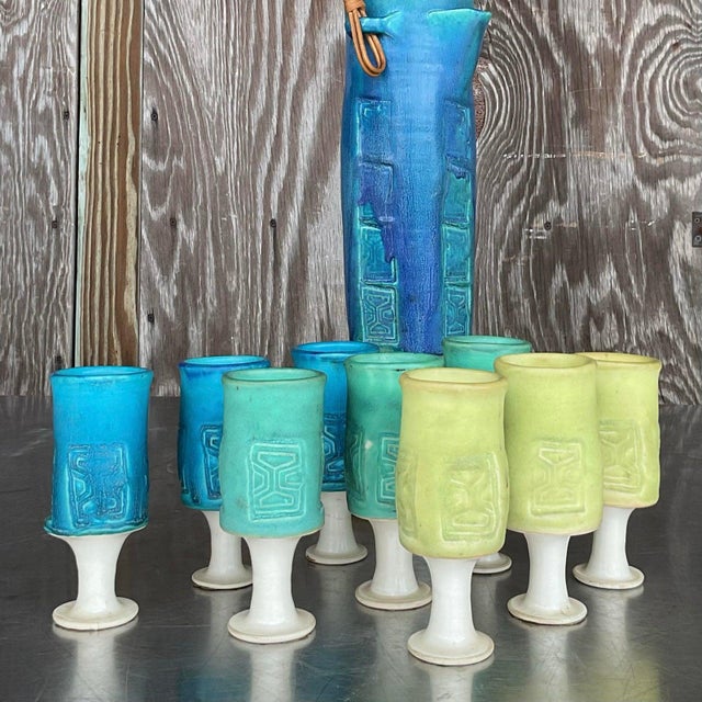 Blue Vintage Mid-Century Modern Studio Pottery Pitcher Set- 11 Pieces For Sale - Image 8 of 10
