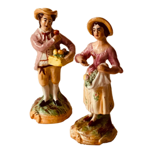 Enchanting Pair of C1900 Staffordshire Lovers - Hand-Painted Clay Figures