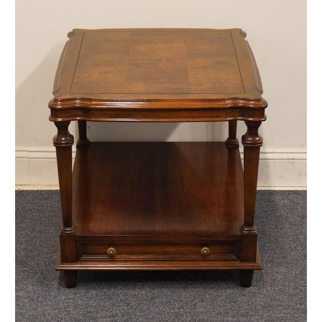 ETHAN ALLEN Collectors Classics 22" Pecan Rectangular Accent End Table w. Olive Ash Burl Veneer 13-8512 22.5" High 26"...